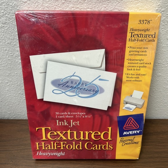 Avery 3378 Textured Half Fold Cards Heavyweight 30 cards & Envelopes Ink Jet New - Picture 1 of 7